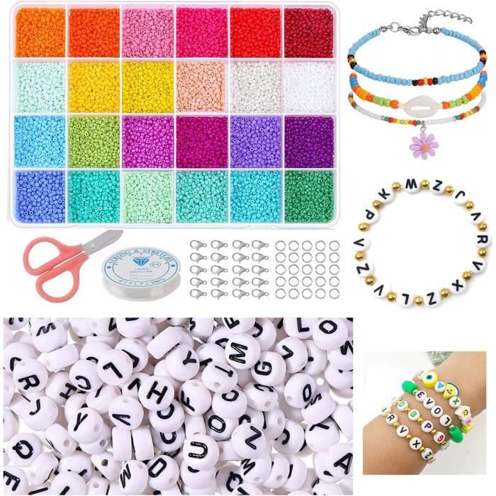 7g de perles lettre M, blanches et or , perles pour bracelets