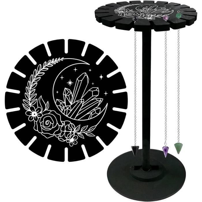 Présentoir à Pendule En Cristal Noir En Bois - Hauteur 31.5 Cm - Pour Exposer Pendules, Pierres, Minéraux - Idéal Décoration Table Ou Cadeau