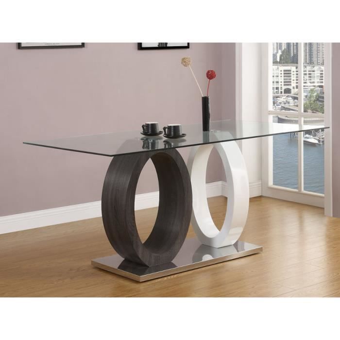 Table à manger AYANE - VENTE-UNIQUE - 6 couverts - Verre trempé et MDF - Gris & Blanc