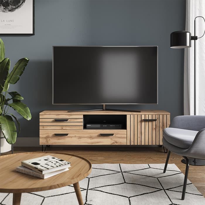 meuble tv amber lowboard 150x48,5x38 cm chêne