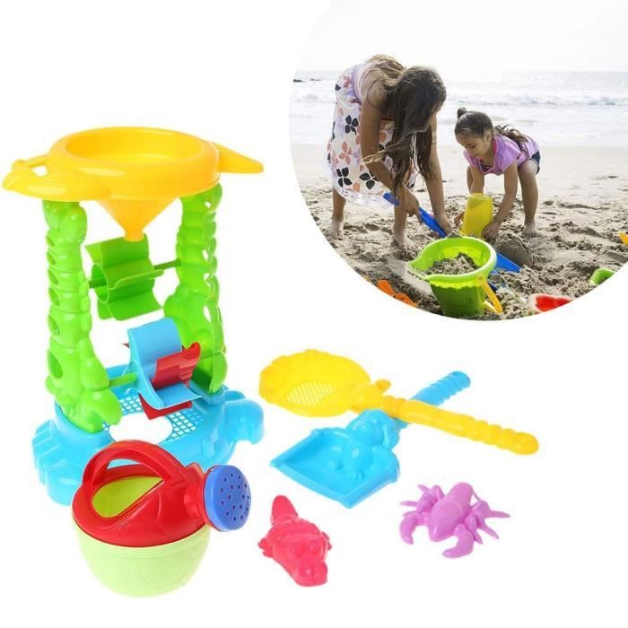 Lot de 5 jouets de sable pour - Sablier moulin à vent avec pelles et moules à sable - Jouet de plage coloré et jouet de bain pour bac à sable, piscine