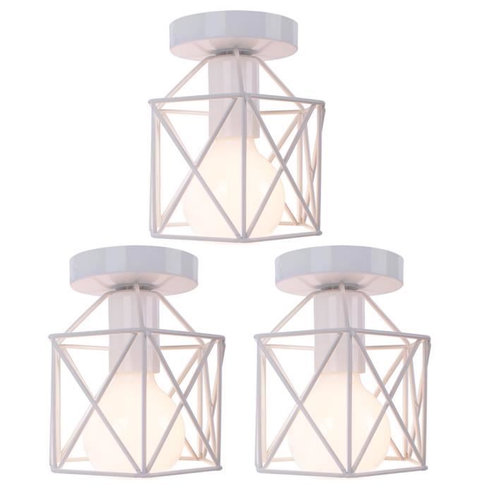 UNI Lampe de Plafond 14cm 3 Pack Plafonnier Cage Carré Blanc Lustre Suspension Luminaire pour Entrée Couloir Escalier