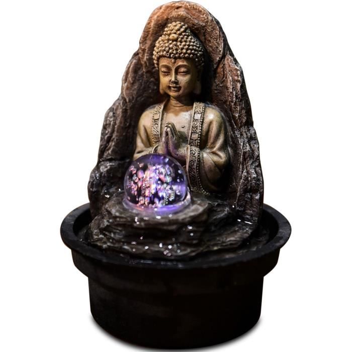 ZEN Fontaine d'intérieur bouddha avec boule de verre en rotation Peace - Marron