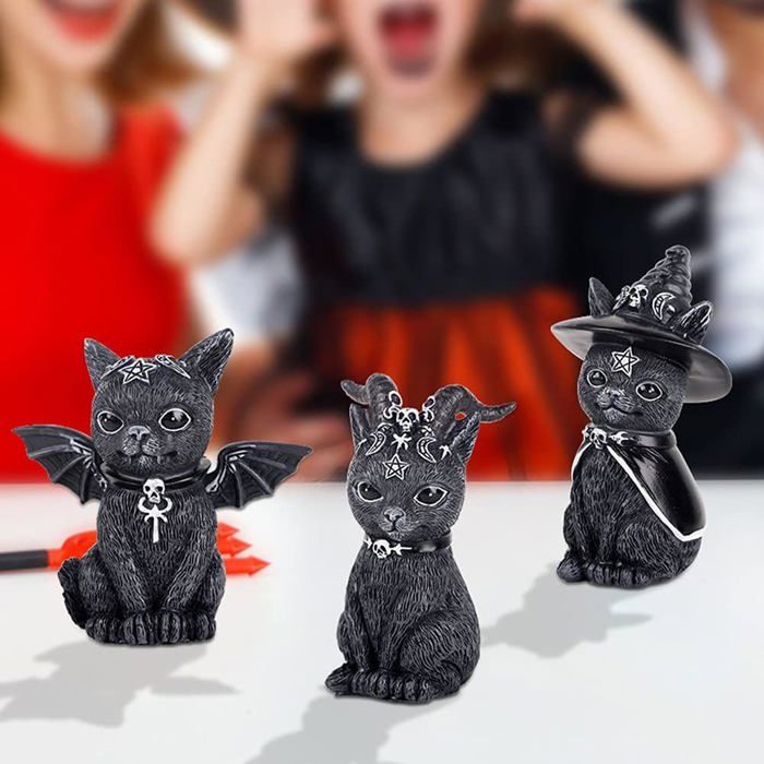 Statuette De Chat Noir Décorative - Sculpture Peluche Pour Halloween Et Décoration D'Intérieur - 8