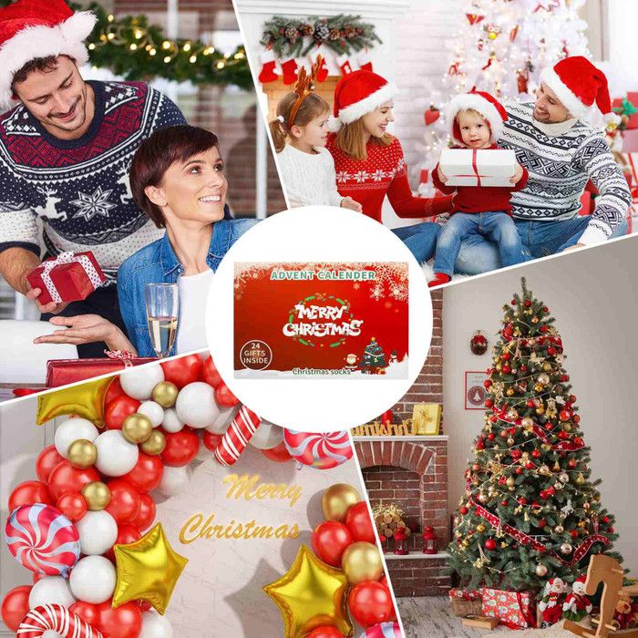 Calendrier De L'Avent 2025 Chaussettes De Noël - 12 Paires (24 Jours) - En Coton, Acrylique, élasthanne - Déco Fêtes, Cadeau Familial