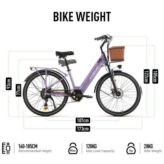 Vélo électrique Femme E-City 26" 250W 720Wh - Neuf, Autonomie Jusqu'à 120km