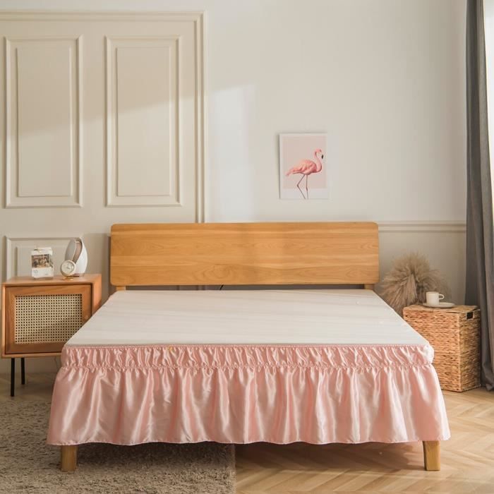 Twin 99x190cm BLANCHE Jupe de lit en Satin volants avec