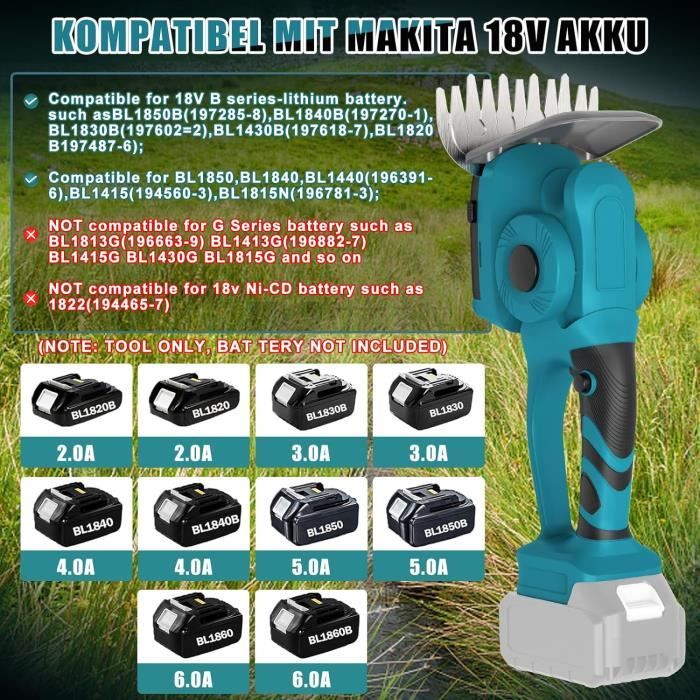 Tondeuse à Cheveux Sans Fil - Compatible Batteries Makita 18V - Silencieuse - Couleur Bleue