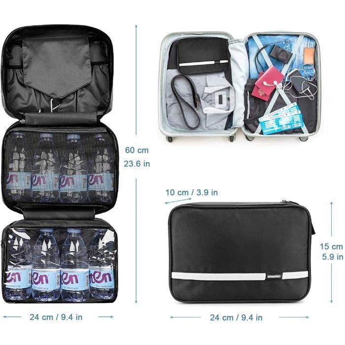 ECOHUB Trousse De Toilette Pour Homme, Sac De Toilette De Voyage Avec Poches Sèches Et Humides Séparées, Recyclée Trousse De Rasage Imperméable Pour Accessoires De Toilette,Noir