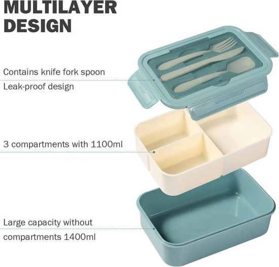 Boîte Bento Inox, Lunch Box Inox Anti Fuite Avec Compartiment, 1200ML