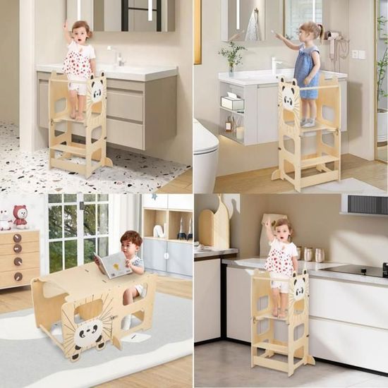 Test tour d'observation Montessori 3-en-1 : table d'activités bois pliable