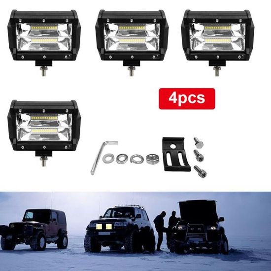 Froadp Lot De 4 Phares LED 72W Travail / Brume – IP67 Étanche, 5400LM, 6000K Pour SUV, Camion, UTV