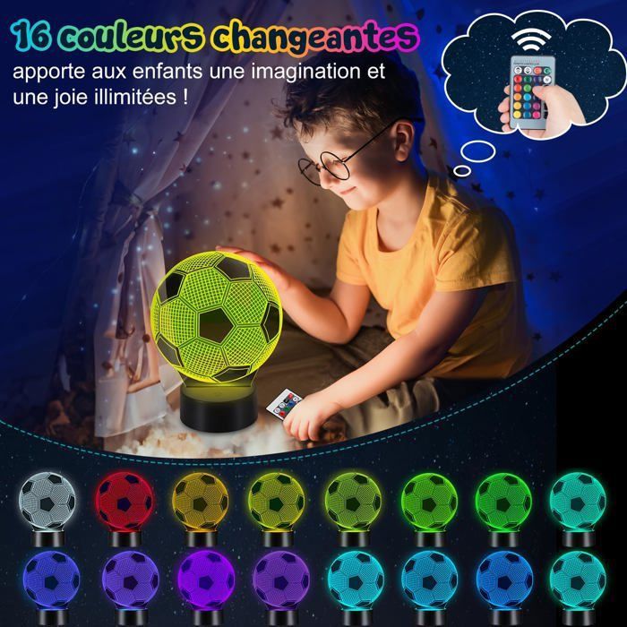 Lampe 3D Football Avec Télécommande - Veilleuse Enfant Garçon Fille USB Cadeau Sport