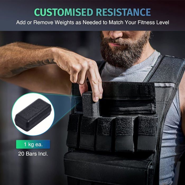 TD® Gilet Lesté 10 Kg De Musculation Ajustable Noir - Sport