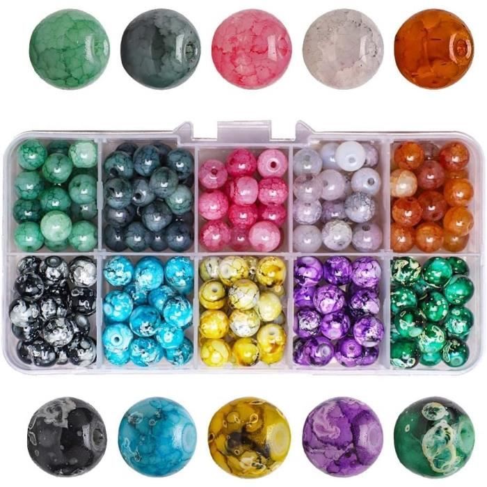 200PCS Perles pour Bracelet, 8MM Pierre Brisée Perle, Bracelet Perle pour Enfant Adulte,Kit de Perle de Verre pour Bricolage - Beaux-Arts et Loisirs créatifs
