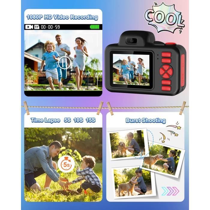 Appareil Photo Enfants, 2.0 Pouces Appareil Photo pour Enfants Numérique,HD  1080P Caméra Vidéo Selfie avec 32GB SD Carte pour 3-12 Ans Enfants