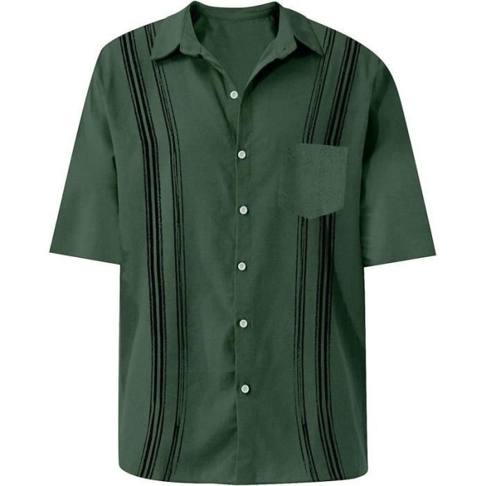 Chemise Homme Ete Manche Courte Homme Lin Col Casual sans Repassages