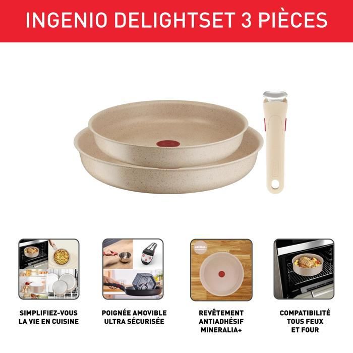 Poêle Tefal Delight 28 Cm - Revêtement Antiadhésif Mineralia Sûr - Indicateur Thermo-Signal - Aluminium 100% Recyclé - Fabriqué En France - 6