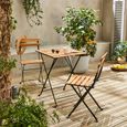 Table de jardin bistrot en bois d'acacia et métal. 55 x 54 cm. 2 chaises pliantes -3