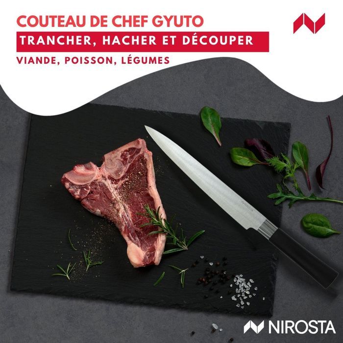 Lot De 3 Couteaux De Cuisine Japonais CMP : Universel, Santoku Et Sashimi - Acier Inoxydable - Neuf