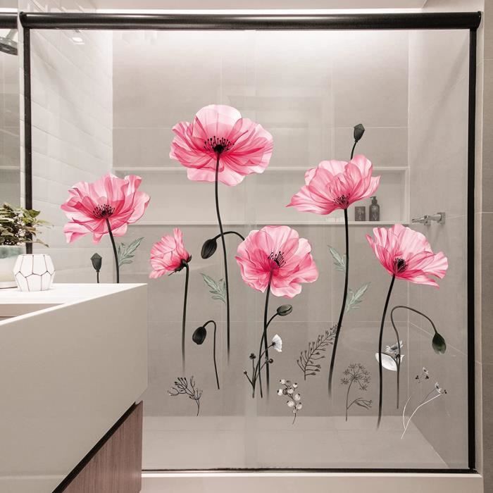 Idée décoration pour vitrine: autocollant fleurs de coquelicots géants