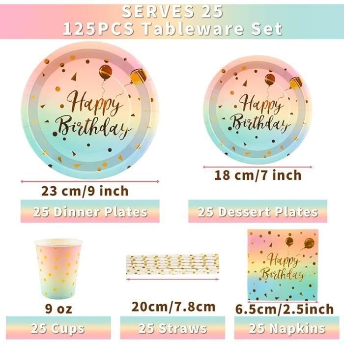 Kit Vaisselle Jetable Anniversaire Pour 10 Personnes - Assiettes 17,8 Cm Et 22,8 Cm + Verres + Serviettes - Motif Nœud Rose - 6