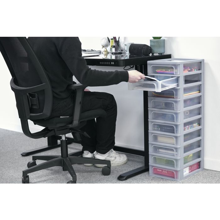 Commode De Bureau 3 Tiroirs Grise - Dimensions 26,5 X 27 X 35,5 Cm - Rangement Pratique Pour Stylos, Fournitures, Petits Objets
