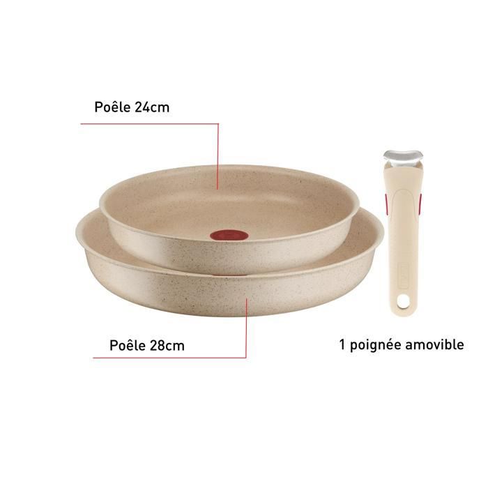 Lot Poêles Tefal Ingenio - Sauteuse 28cm + 24cm + Poignée Amovible - Induction, Anti-adhésif Titanium - Fabriqué En France