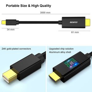 Câble Mini Displayport a Displayport 2K 4K 1080p FullHD pour audio et vidéo numérique 3m blanc