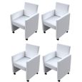 4pcs Fauteuil chaises à roulettes de salle à manger ou de cuisine design ergonomique Blanc 58,5 x 65 x 88 cm-0