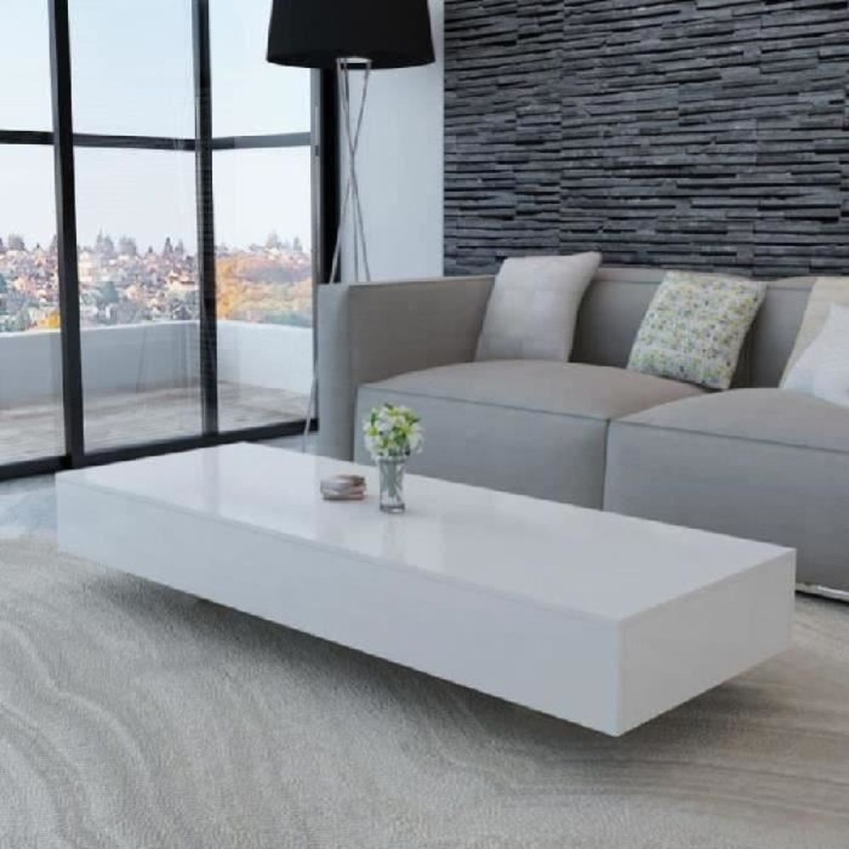 Table basse rectangulaire MDF Haute brillance Blanc 7 x 7 x 7 Table basse rectangulaire MDF Haute brillance Blanc 7 x 7 x 7