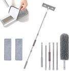 DLZAOAO 207cm Raclette Vitre avec Manche Telescopique, 4 en 1 Balai Raclette Sol avec 2 Chiffons de Nettoyage pour Fenêtre Haute Intérieur