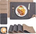 YIKXIULF 12 Pcs Set de Table et Dessous - Set de Table Lavable - Gris, Brun, Double Face Bicolore - Set Table Antidérapants Faciles à N