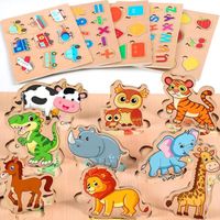 6 pcs Puzzles en Bois pour Enfants, Montessori Jouet Bebe, Alphabet Nombre Forme Véhicules Fruit Animal Jeuets Educatifs A479