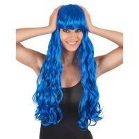 Perruque longue ondulée bleue avec frange femme - Accessoire de mode - 230425