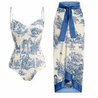 Maillot de bain robe maxi deux pièces en mousseline de soie maillot de bain femme une pièce cravate bikini Bleu