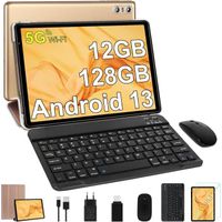Tablette Tactile 10.1''- Tablette android 13 - RAM 12Go - ROM 128Go - 8 coeur - 2.4G+5G WiFi - 6000 mAh -Avec souris,clavier - Or