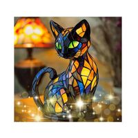 Lampe De Table Vitrail 3D Chat Mignon – Veilleuse LED Animal Résine Style Tiffany, Idéale Chambre Enfant Ou Déco Salon
