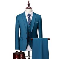 Costume 3 Pièces Homme 2025 - Pantalon Slim, Veste, Gilet - Polyester/élasthanne - Bleu Clair - Mariage, Affaires - 3