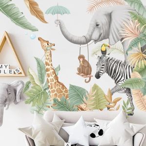 Stickers muraux enfants - Decoration chambre bébé - Sticker mural chambre  enfant - Autocollant mural animaux de la jungle dans les bois - H90 x L60 cm