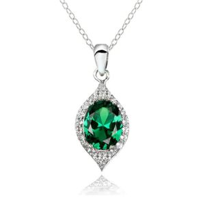 Collier Choker En Argent 925 Plaqué Or - Émeraude Simulée Ovale 7x5 Mm - 33 Cm
