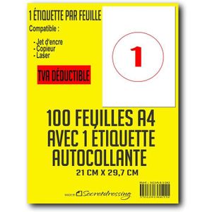 Etiquette autocollante A4 imprimable - 100 feuilles par paquet - une seule  étiquette autocollante 21*29,7 par feuille A4 - Cdiscount Beaux-Arts et  Loisirs créatifs