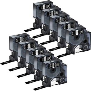 Rubans Compatibles Pour étiqueteuse DYMO Letratag - Blanc Sur Fond Noir - Lot De 5 - NEUF - Modèle D1 Etc.
