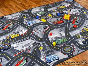 TAPIS Snapstyle - Tapis de jeu pour enfant Disney Cars gris circuit de route - 17 tailles disponibles - 80x160 cm