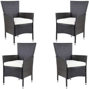 FAUTEUIL JARDIN  Casaria® Set de 4 chaises en polyrotin Brun avec coussin d'assise 7cm max 160kg assise fauteuil jardin balcon terrasse