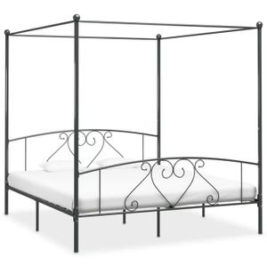 STRUCTURE DE LIT Cadre de lit à baldaquin en métal - CIKONIELF - Gris - 200 x 200 cm