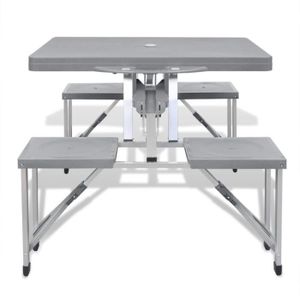 TABLE ET CHAISES CAMPING TABLE DE CAMPING AVEC CHAISES - BAO Jeu de table de camping pliable avec 4 tabourets Aluminium gris clair - 7658797026753