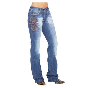 Women/'s Coupe Droite Jeans Jean Stretch Skinny brodé Pantalon Tailles UK 8-16