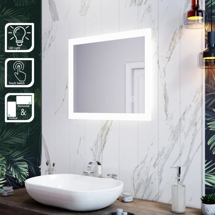 Miroir simple de salle de bain + miroir led lumineux + 3 couleurs