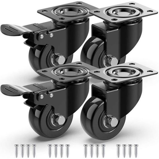 4 Roulettes 50mm, M10 Pivotantes Roulettes Avec Frein Transport
